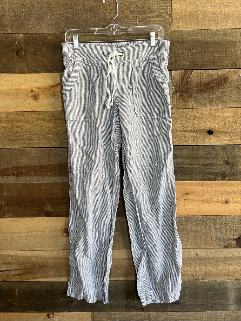 Athleta Pinstripe 100% Linen Pants 6